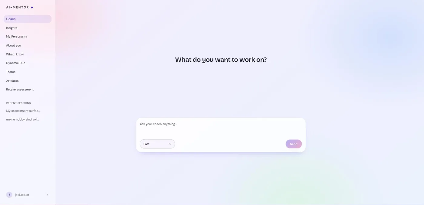 The coach chat — it reasons from your stored assessment profile to work on what you bring it.